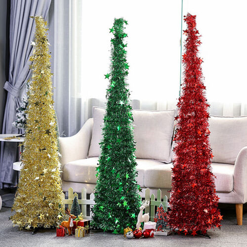 New Artificial Tinsel Pop Up Christmas Tree with Stand Gorgeous Collapsible