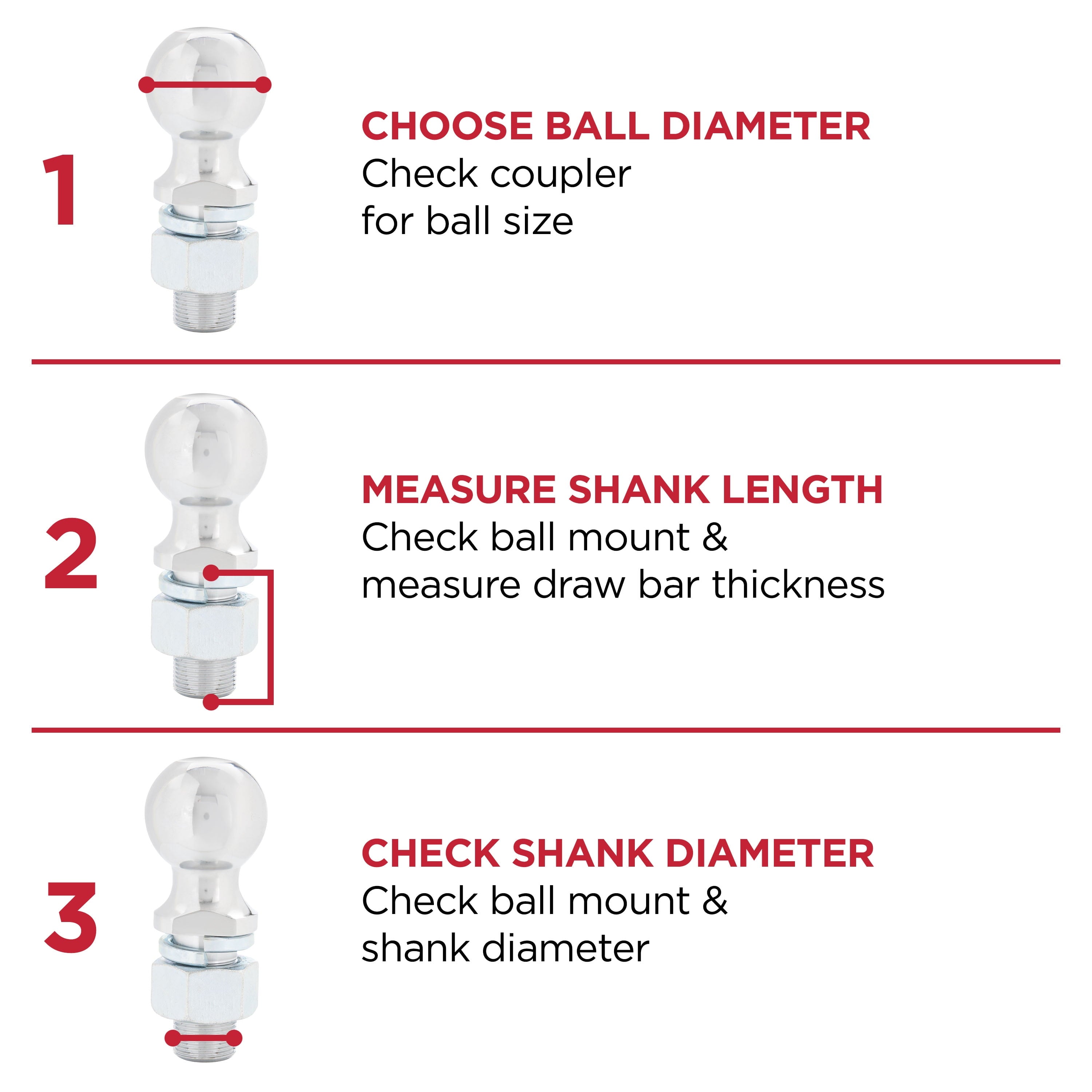 TowSmart Trailer Hitch Ball, Class I, 1-7/8in Ball, 3/4in x 1-1/2in Shank, 2000lb, 715, Chrome, 1 Each