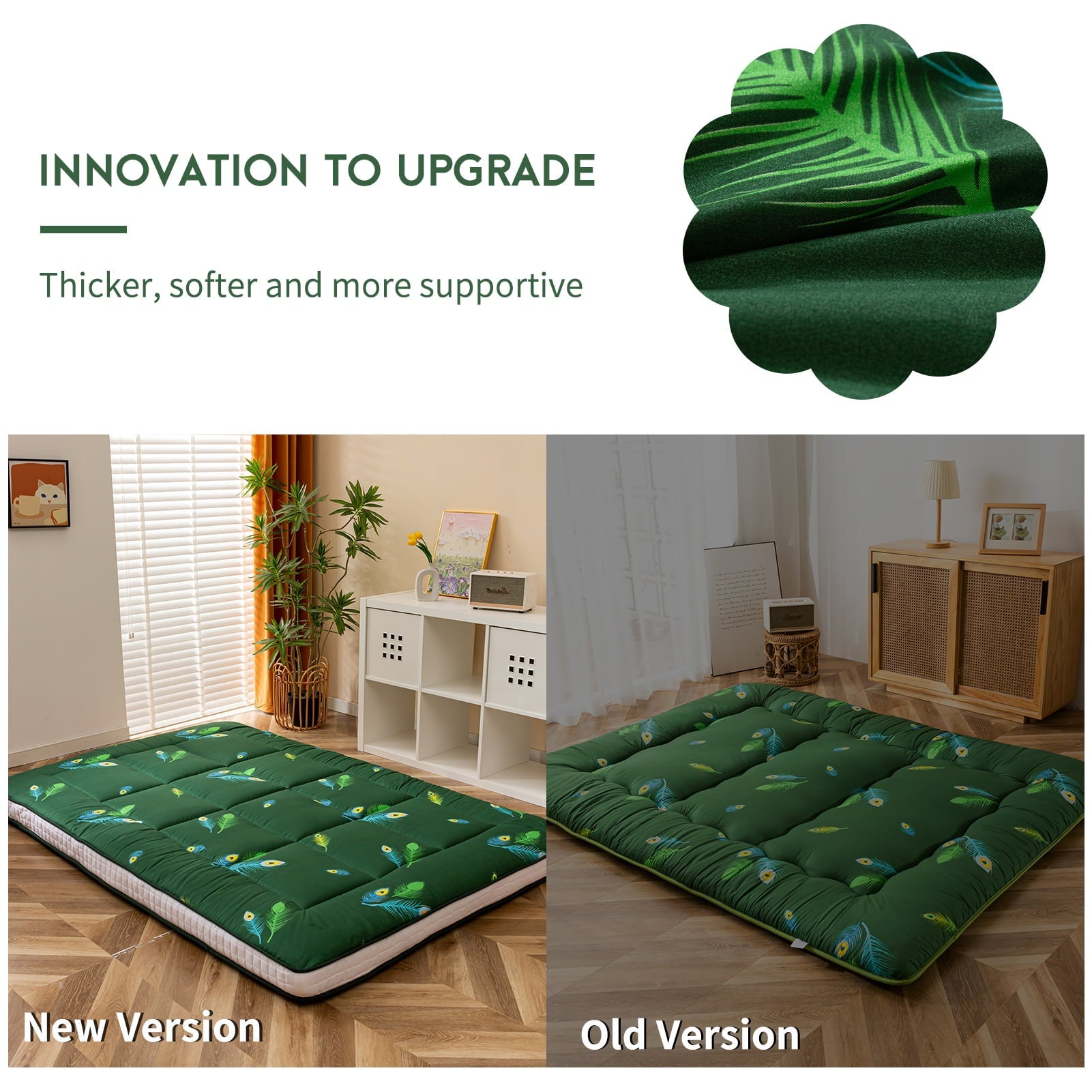Thick Futon Floor Mattress, Padded Japanese Folding Roll Up Mattress Sleeping Pad, Foldable Camping Portable Mattress Shikibuton