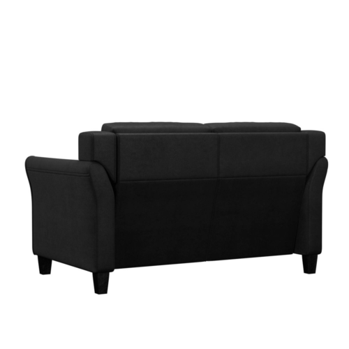 Modern 2 Seat Loveseat Couch Sofa Rolled Arms Cushions Upholstered Black Fabric