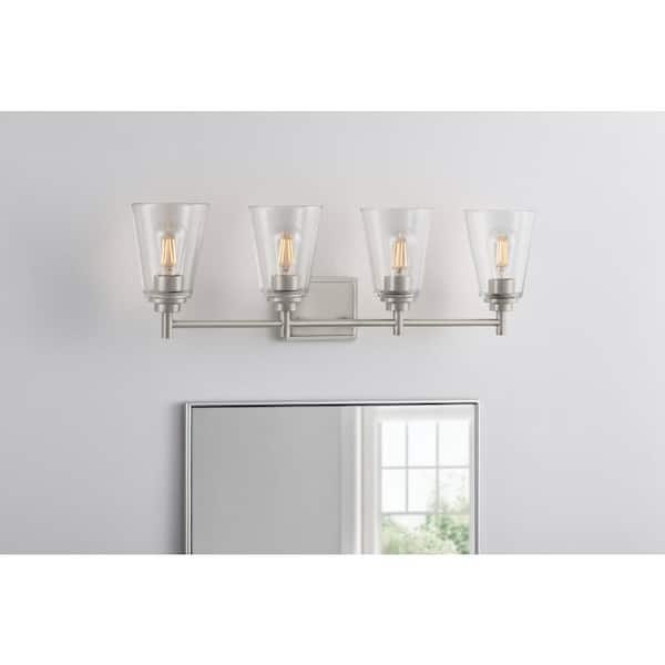 Wakefield 31 in. 4-Light Brushed Nickel Modern Vanity with Clear Glass Shades