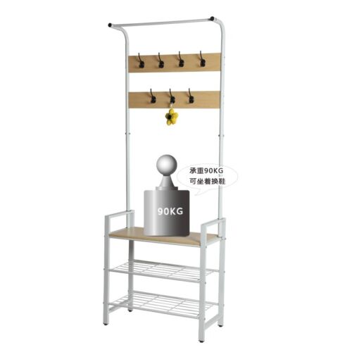 Hall Tree with Shoe Bench for Entryway in white steel