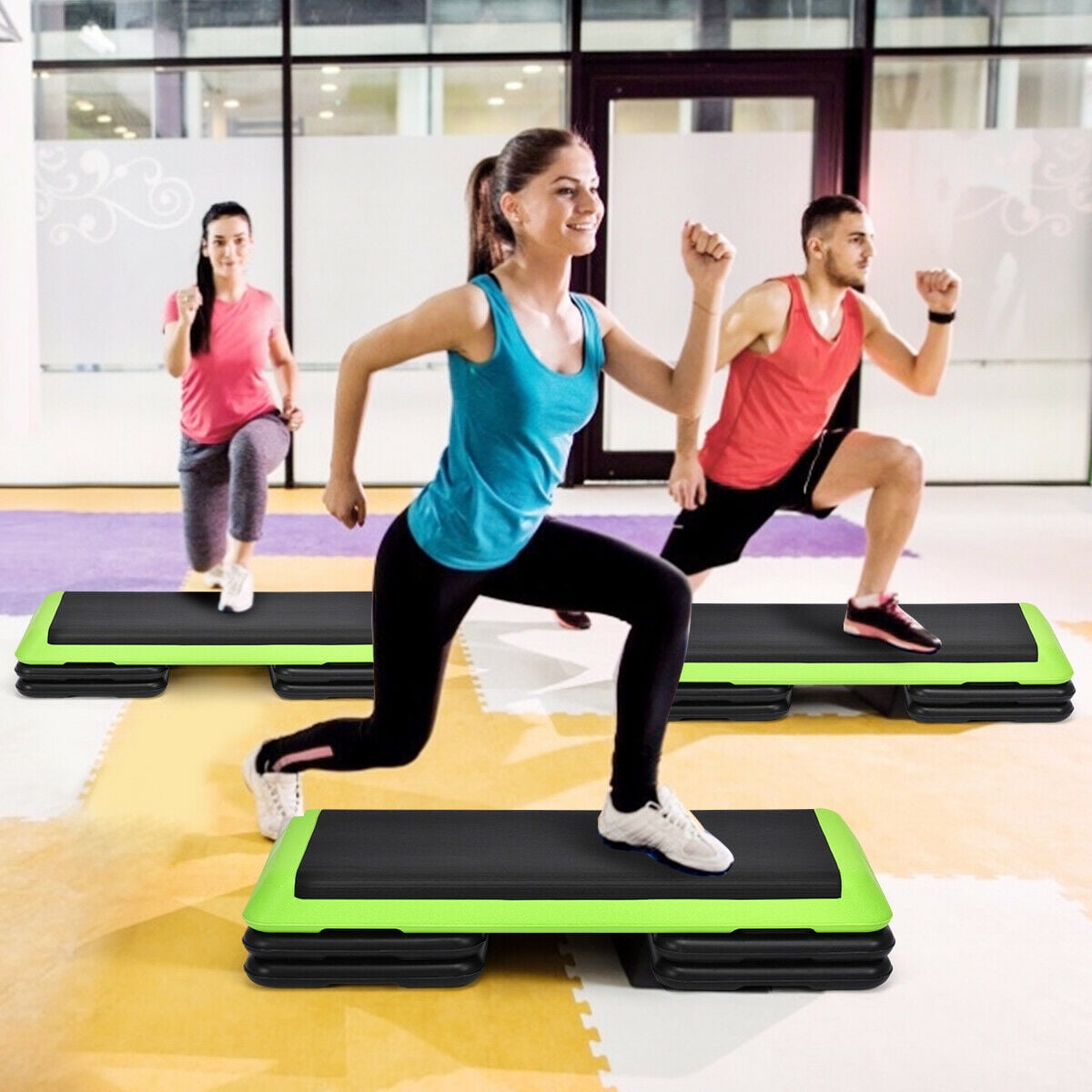 Costway Fitness Aerobic Step 43'' Cardio Adjust 4'' - 6'' - 8'' Exercise Stepper w/Risers Green