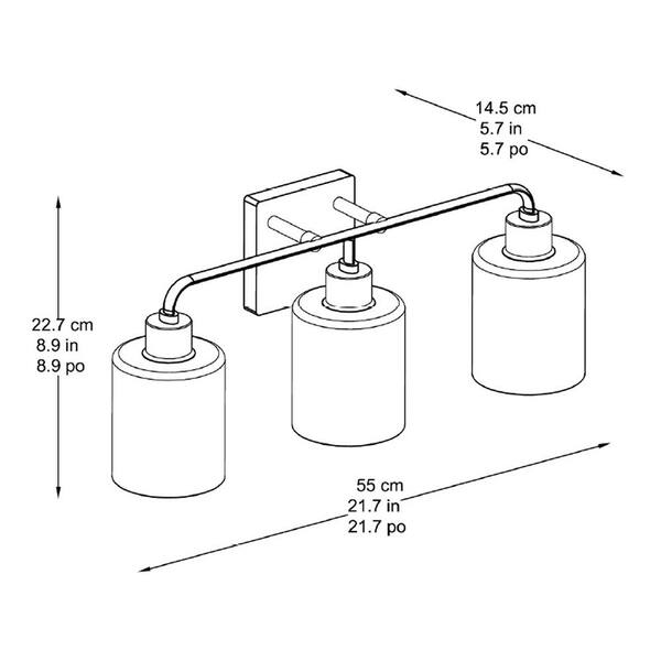 21.7 in. 3-Light Modern Black Bathroom Vanity Light With Bulbs Included