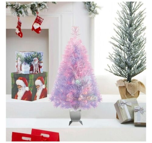 Holiday Time ~ 32" Concord Artificial White Tree ~ Multicolored Fiber Optics