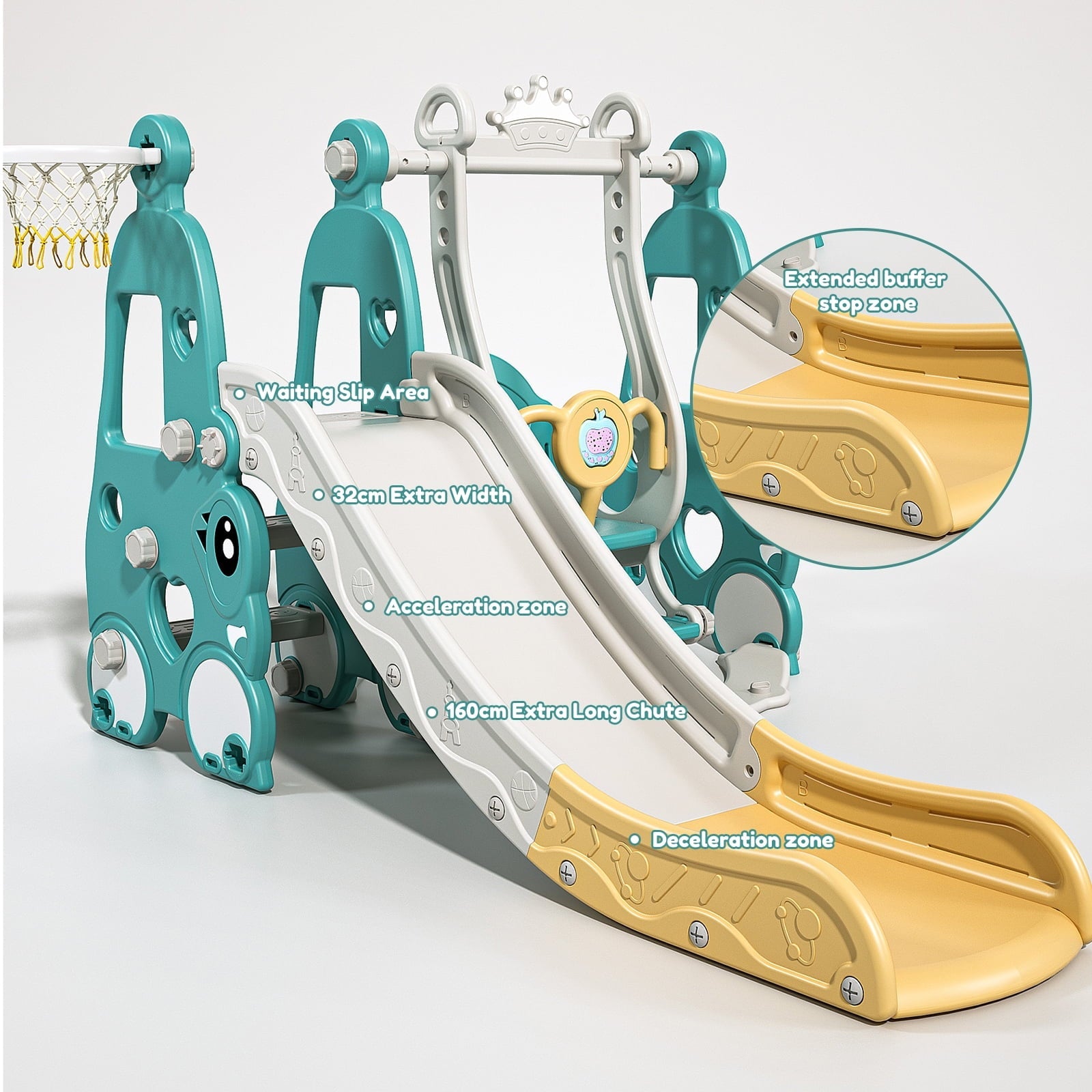 Leavader Kids' Playground Equipment Set - Slide, Swing, Basketball and Soccer Stand Combo