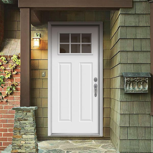 36 in. x 80 in. Primed Left-Hand Inswing 6 Lite Clear Steel Prehung Front Door