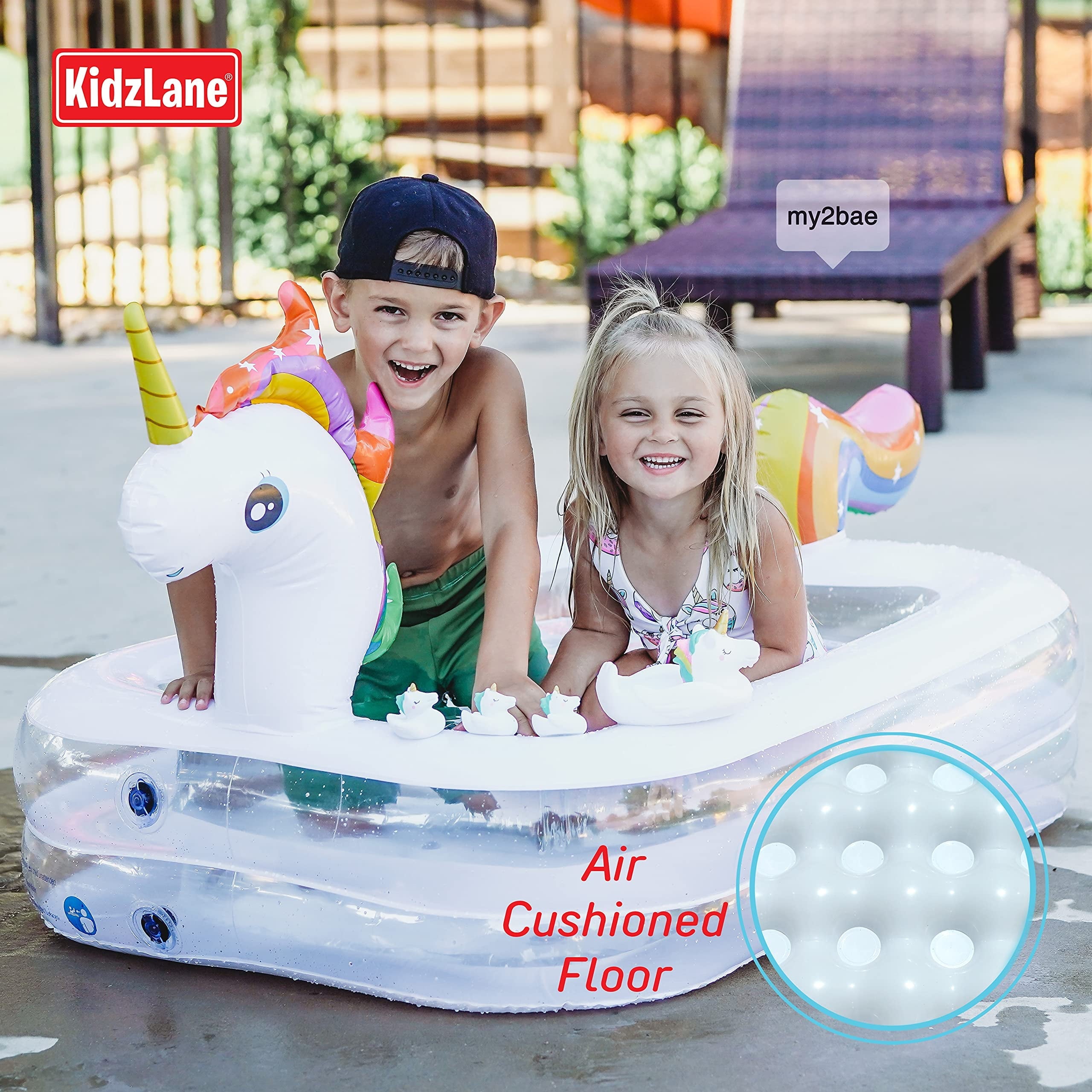 Kidzlane Inflatable Kiddie Pool, Unicorn Toddler Blow Up Swimming Pool with Unicorn Pool Toys for Backyard & Outdoor, Round 43” x 32” x 28