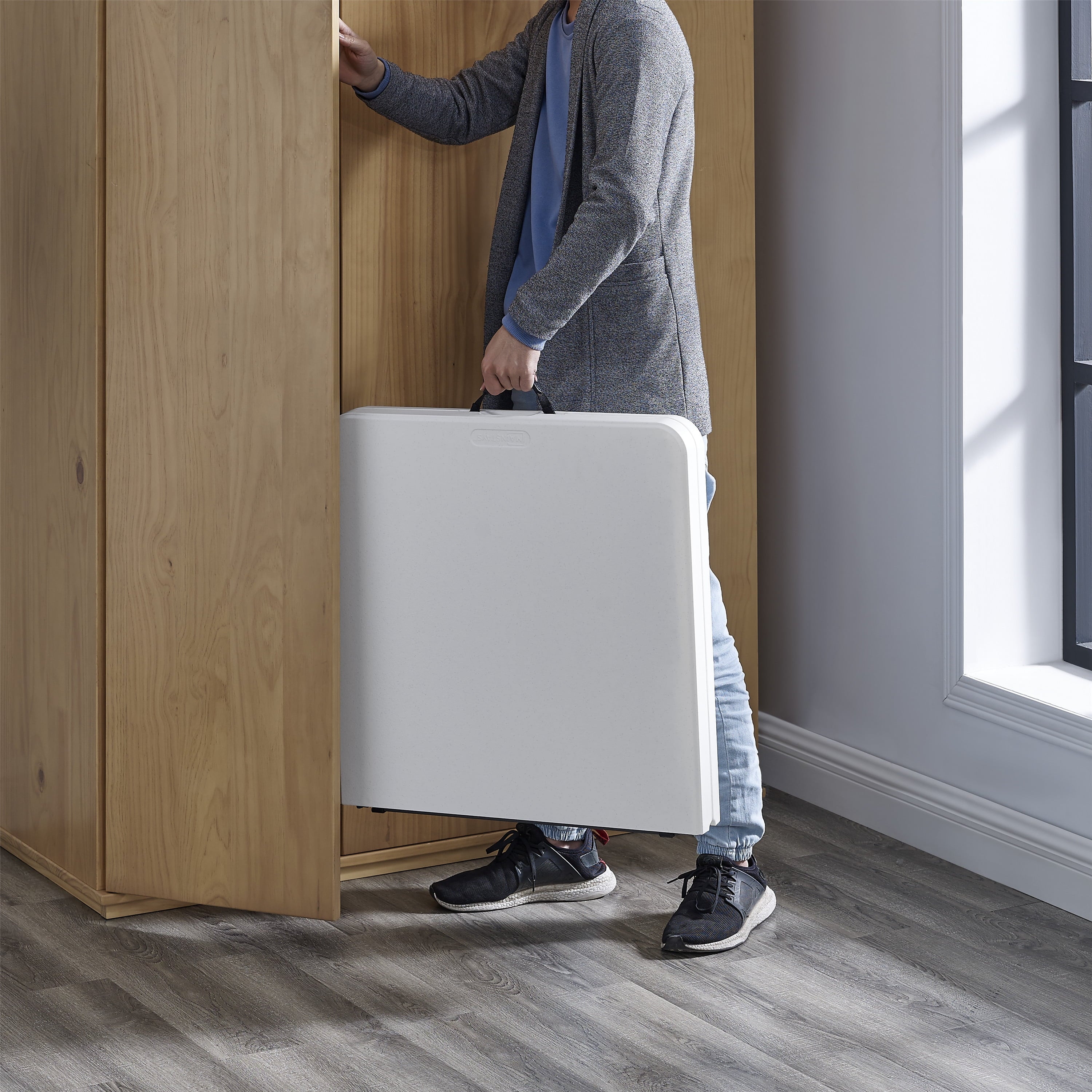 Mainstays 4 Foot Adjustable Height Premium Folding Table, White Granite