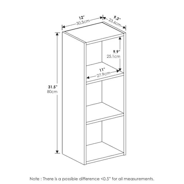 Pasir 31.5 in. White Wood 3-Shelf No-Tool Assembly Standard Bookcase