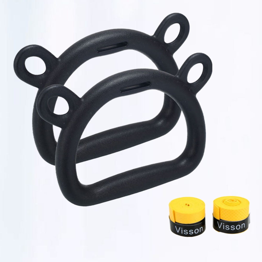 2Pcs Plastic Children Gymnastic Ring Kids Pull-up Fitness Equipment Excercise Tool for Full Body Strength Bodyweight Training (Children Style, 1 Pair of Handles + Yellow Hand Gel)