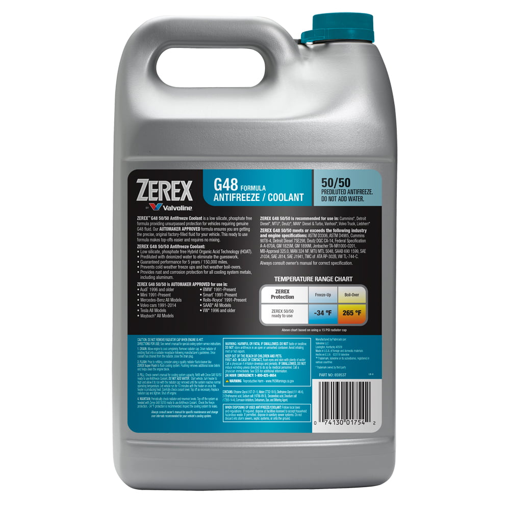 Zerex G48 Low Silicate/Phosphate Free Antifreeze/Coolant 50/50 Prediluted Ready-to-Use 1 GA