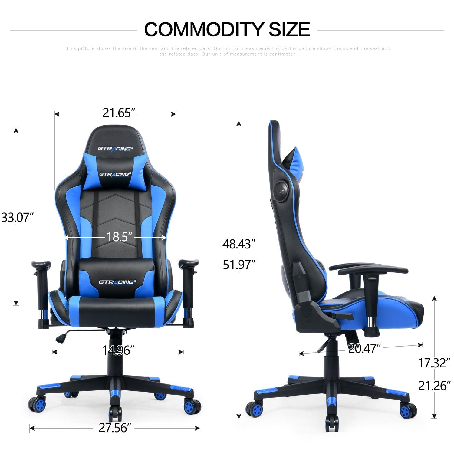 GTRACING Gaming Chair PU Office Chair with Speakers Bluetooth in Home, Blue