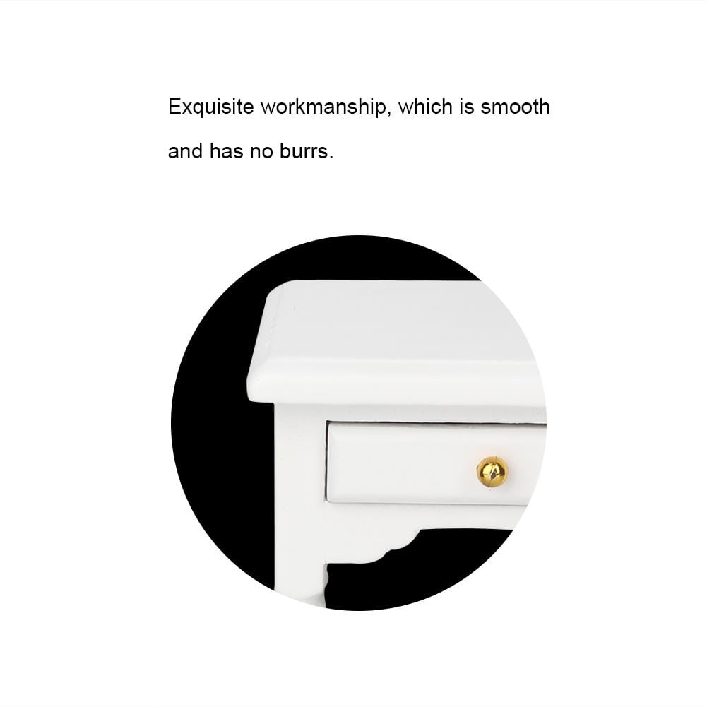 FAGINEY Bedside Table ,1:12 White Mini Bedroom Furnishing Articles Wooden Bedside Table Model,Toy