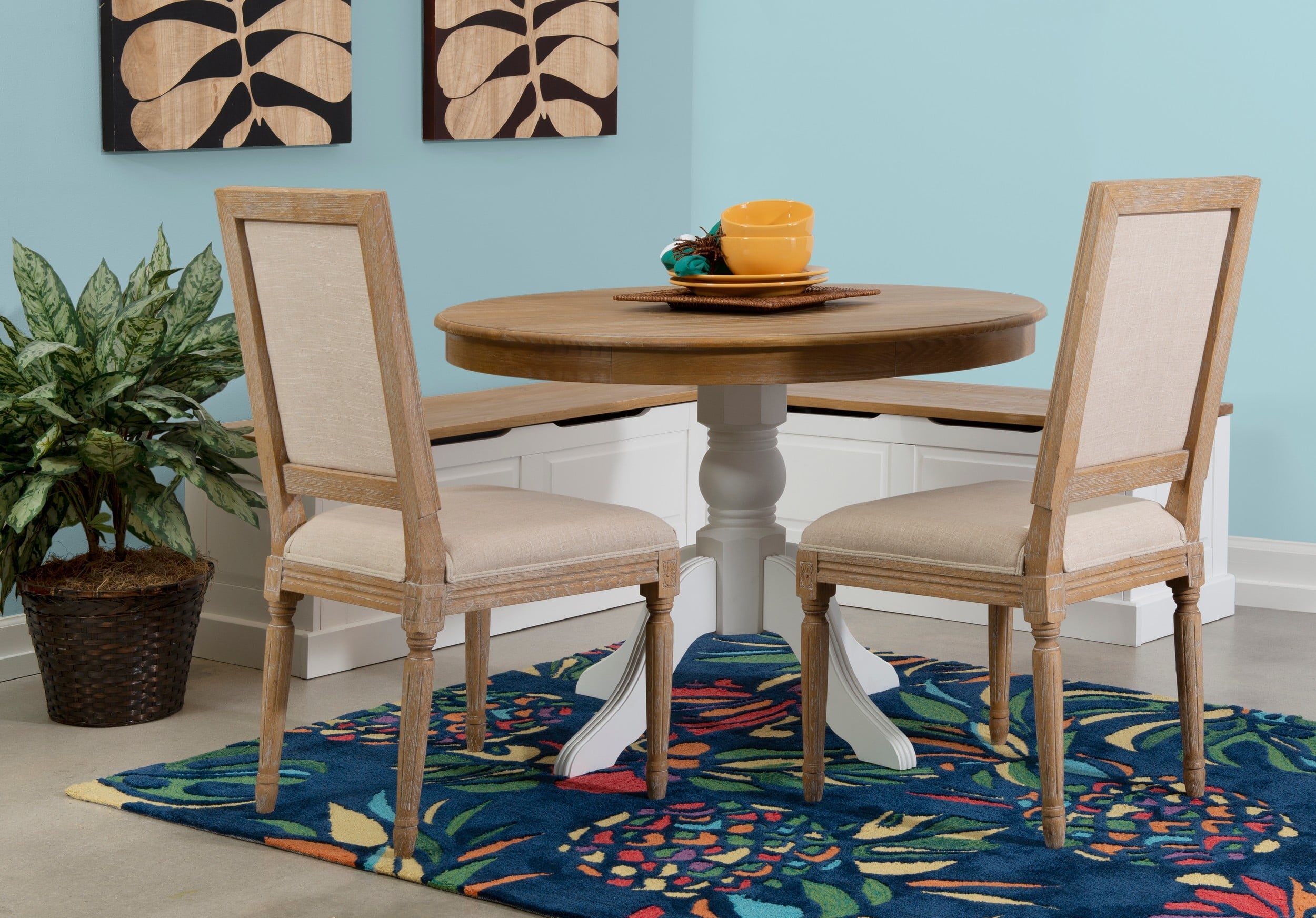 Linon Tobin  Pedestal Dining Table - Natural/White