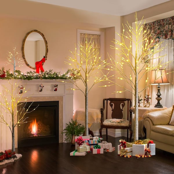 4 ft. Pre-Lit White Birch Tree Artificial Christmas Tree Twig Birch Christmas Decor