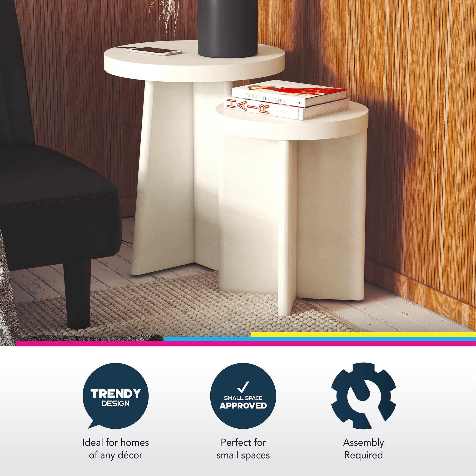 Queer Eye Liam Round End Tables, Set of 2, Plaster