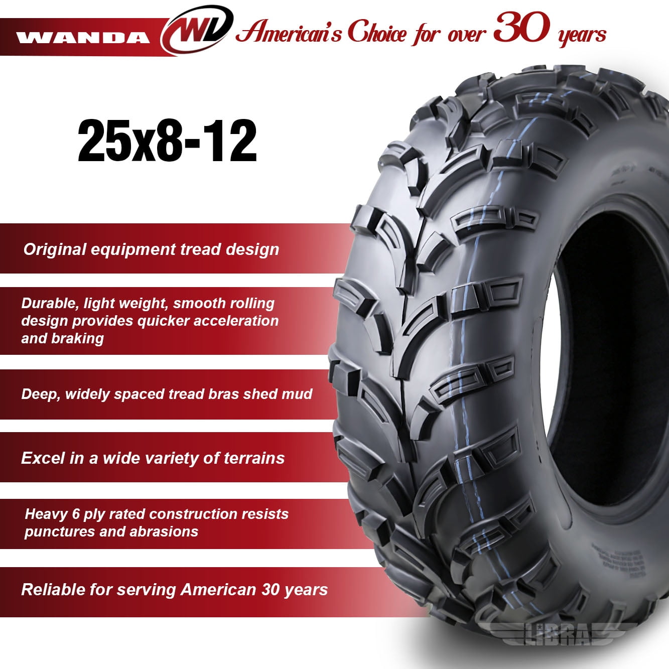 Wanda ATV/UTV Tires 25x8-12 25x8x12 /6PR P373 - 10243, Set 2