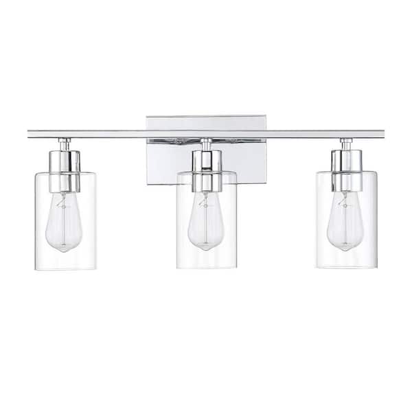 Lambert 22 in. W x 9.75 in. H 3-Light Polished Chrome Bathroom Vanity Light with Clear Glass Shades