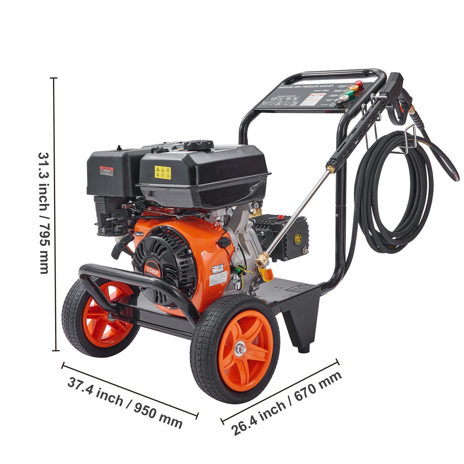 BENTISM 4400 PSI 4.0 GPM Gas Pressure Washer w/26 ft High Pressure Hose 5 Nozzles Gas Powered Washer