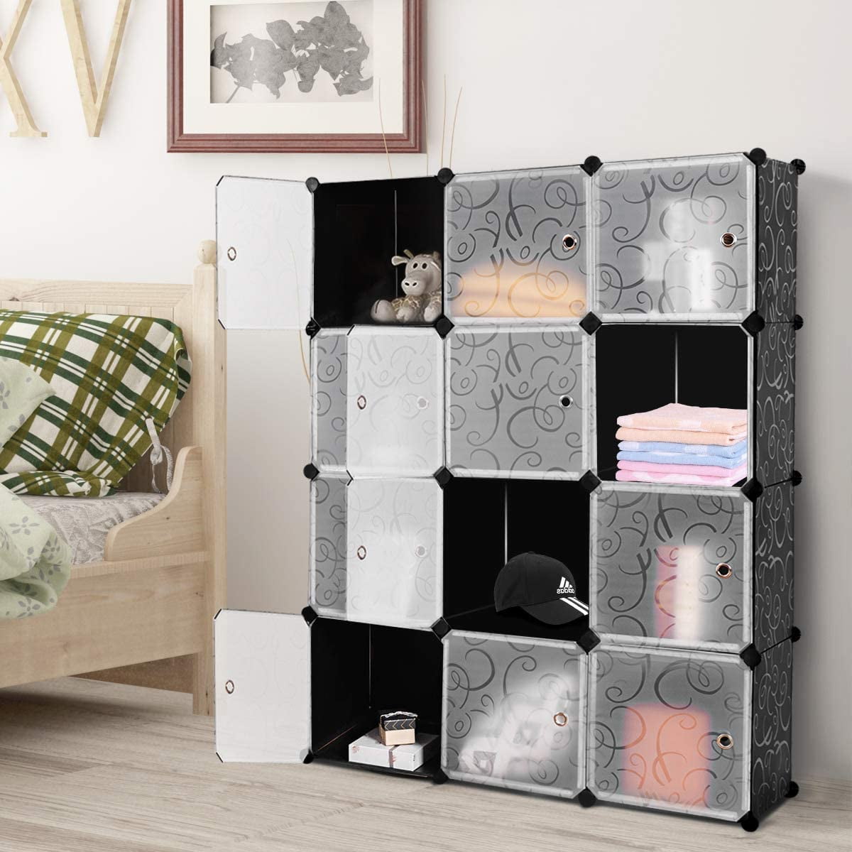 YouYeap DIY 12 Cube Portable Closet Storage Organizer Clothes Wardrobe Cabinet W/Doors