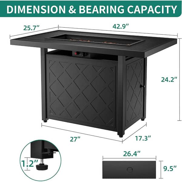 43 in. 50000 BTU Gas Fire Pit Ignition Systems with Hide Away Cover for Patio Camping