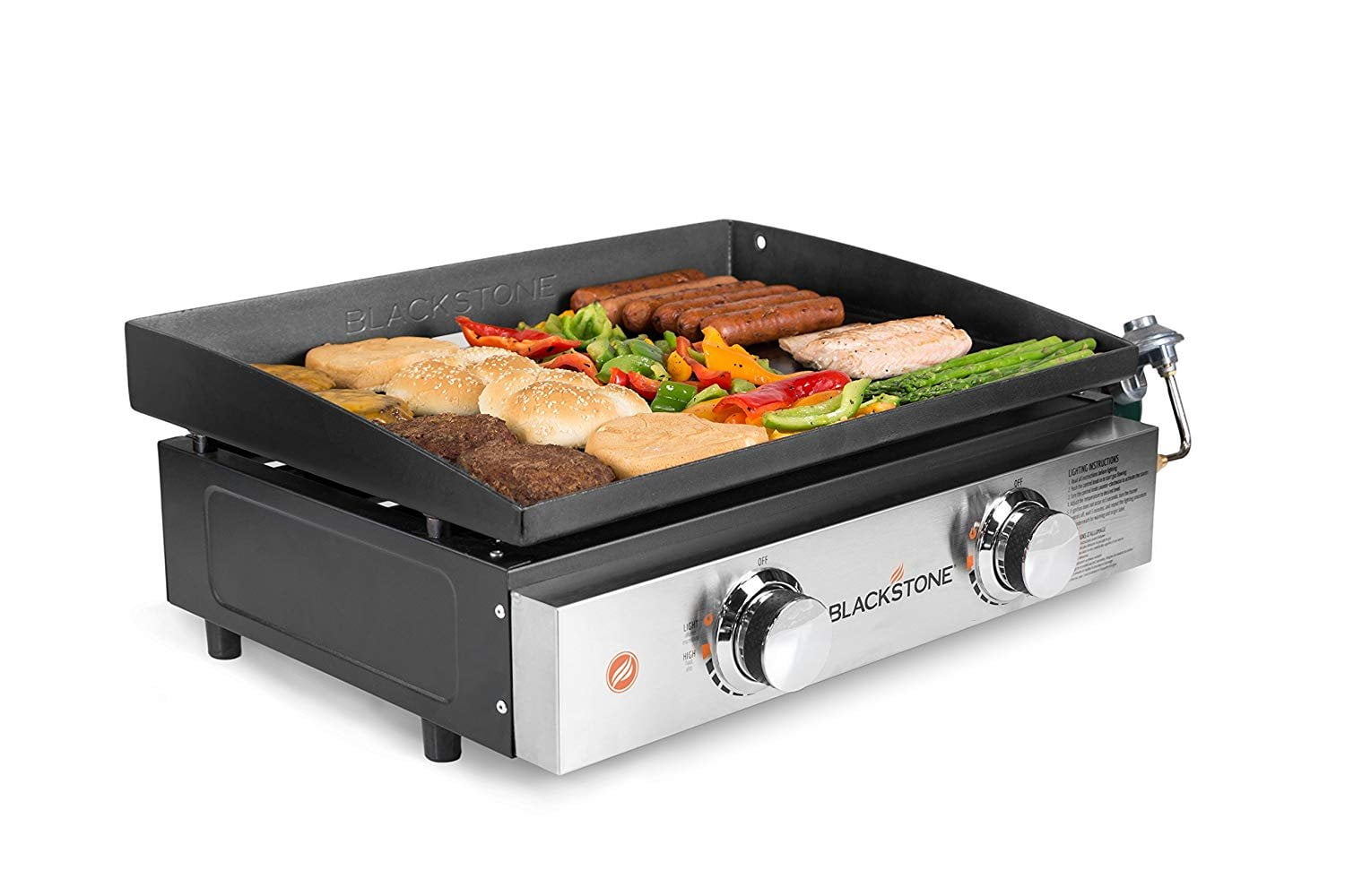 Tabletop Grill - 22 Inch Portable Gas Griddle - Propane Fueled - 2 Adjustable Burners - Rear Grease Trap - For Outdoor Cooking While Camping, Tailgating or Picnicking - Black