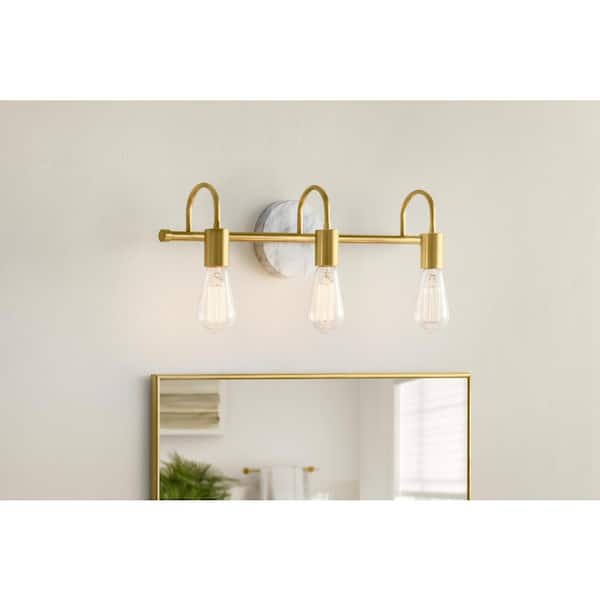 Hensley 21 in. 3-Light Gold and Faux Marble Bathroom Vanity Light Fixture