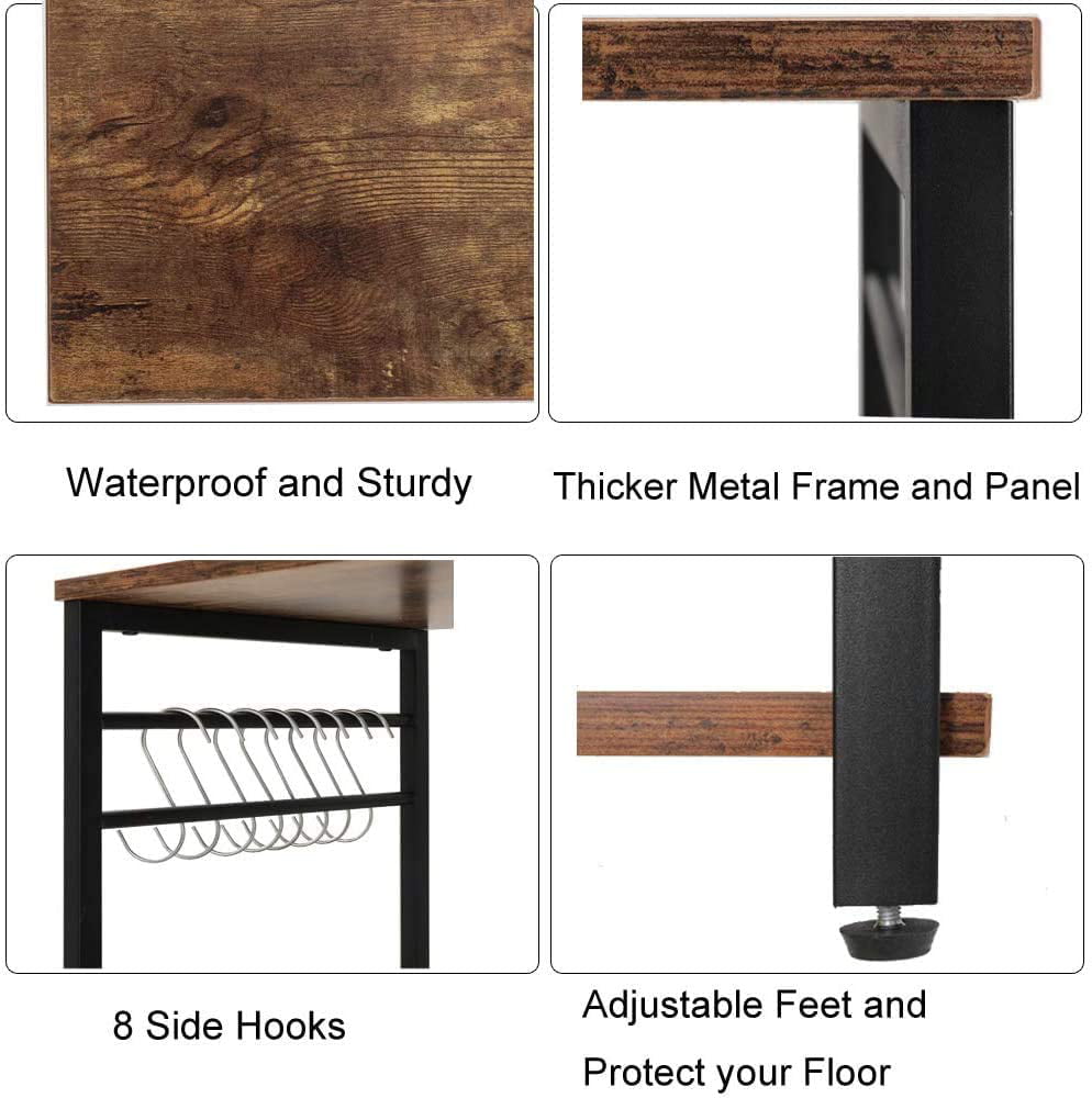 Kitchen Baker's Rack with Storage and 8 Hooks, 4 Tier Microwave Stand with Cabinet, Coffee Bar Station for Small Space, Rustic Brown