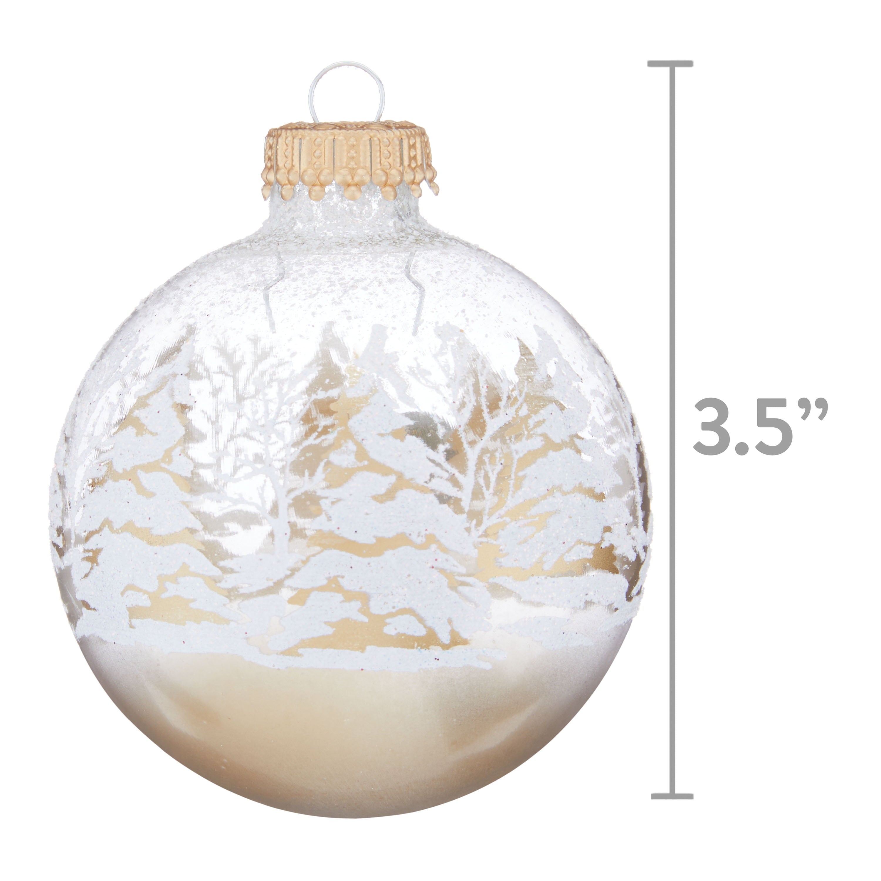 Clear Round Glass Christmas Ornaments with Tree and Snow Design, 2 5/8 in, 4 Count, by Holiday Time