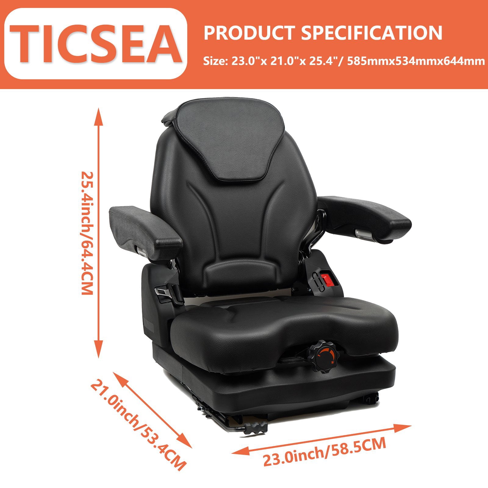 TICSEA Tractor Seat Fit for Bad Boy Mower,Adjustable Backrest Headrest and Slide Rails Forklift seat,Adjustable Armrests Shock Absorber Heavy Duty for Zero Turn Lawn Mower
