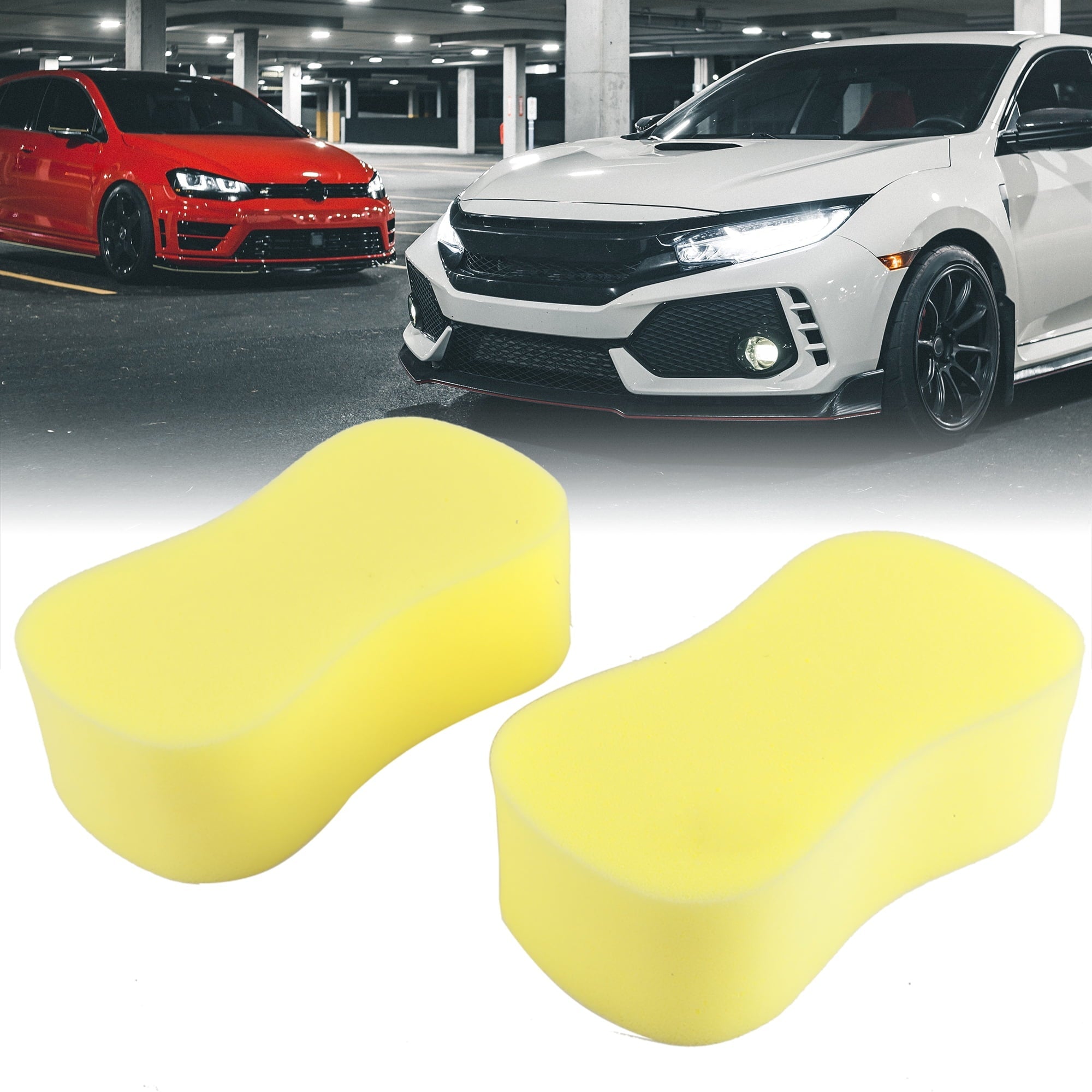Unique Bargains 2 Pcs Durable Practical Vehicle Car Wash Sponge Bone Shaped Block Yellow