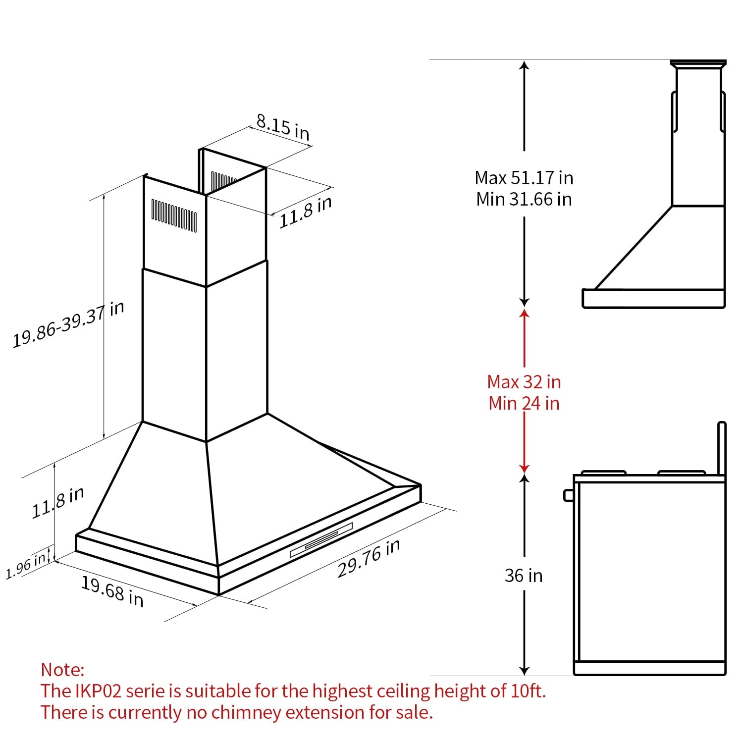 IKTCH 30 inch Black Wall Mount Range Hood, 900 CFM Ducted/Ductless Stainless Steel Vent Hood with Gesture Sensing & Touch Control Switch Panel, 2 Pcs Adjustable Lights(IKP02-30-BSS)