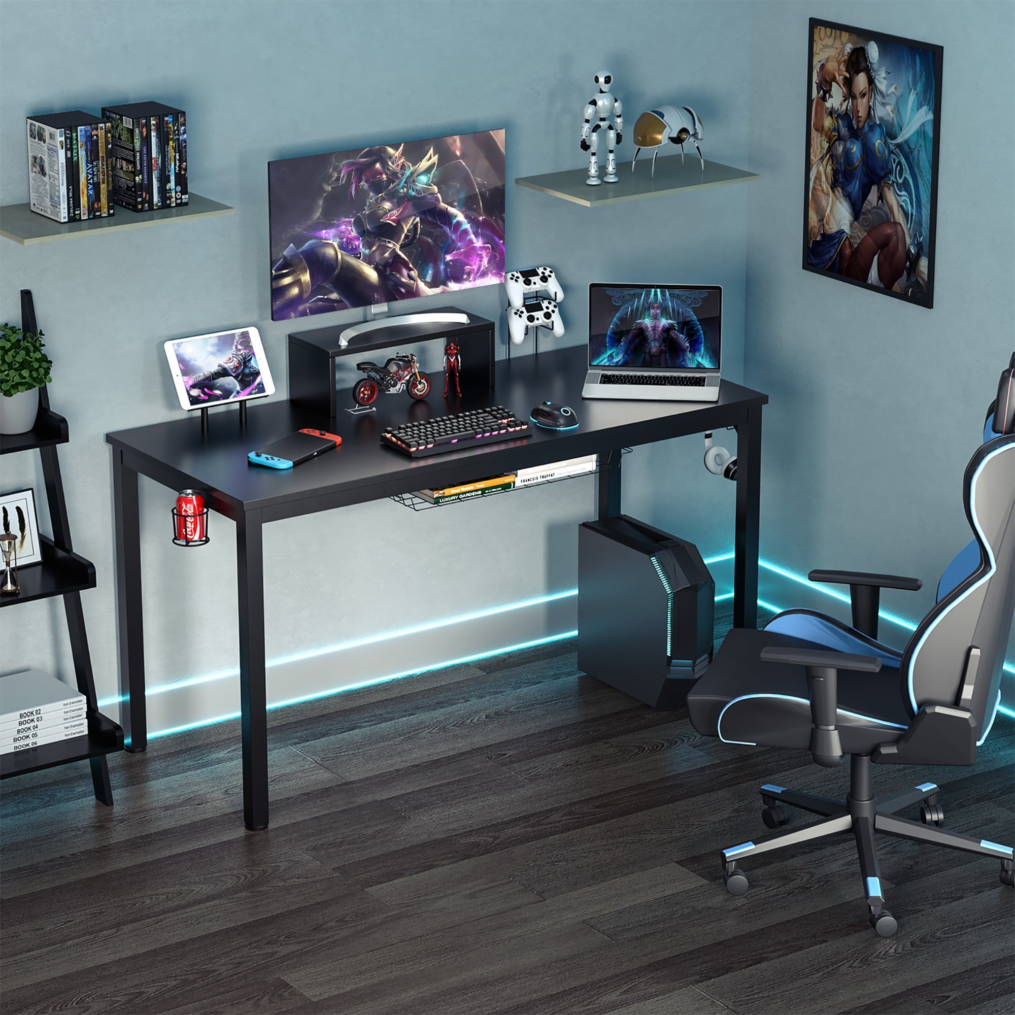 Costway 55 inch Gaming Desk Racing Style Computer Desk with Cup Holder & Headphone Hook
