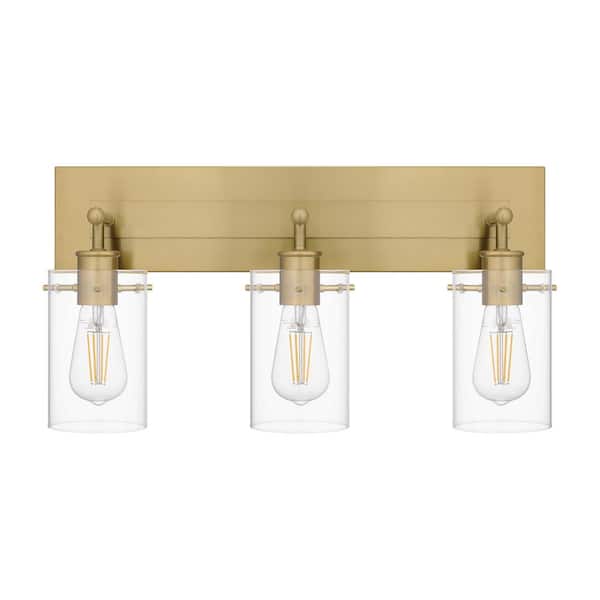 Regan 21 in. 3-Light Brushed Gold Vanity Light with Clear Glass Shades