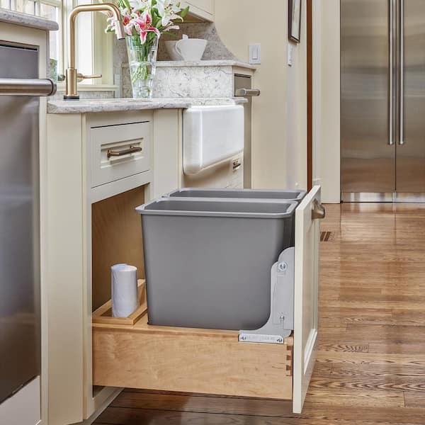 14.25 in. W x 19.25 in. H Gray Pullout Double Waste Container