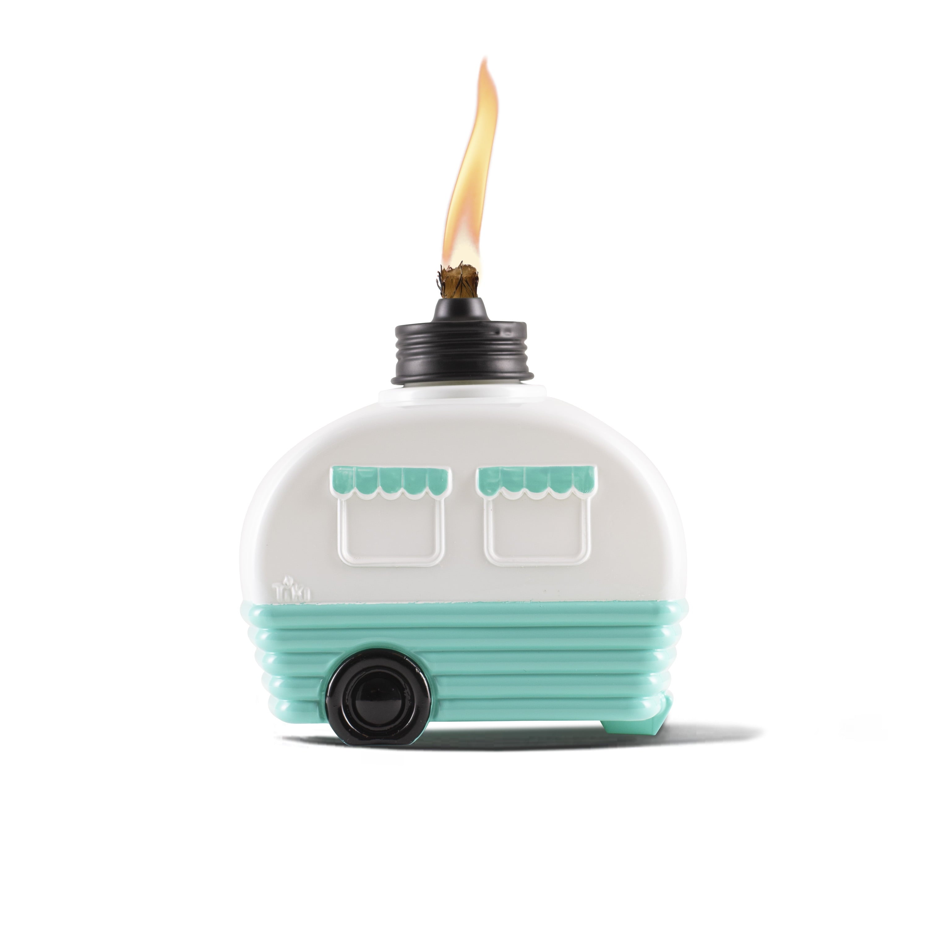 TIKI Brand Decorative Glass 5.85 inch Tall Camper Tabletop Torch White and Turquoise