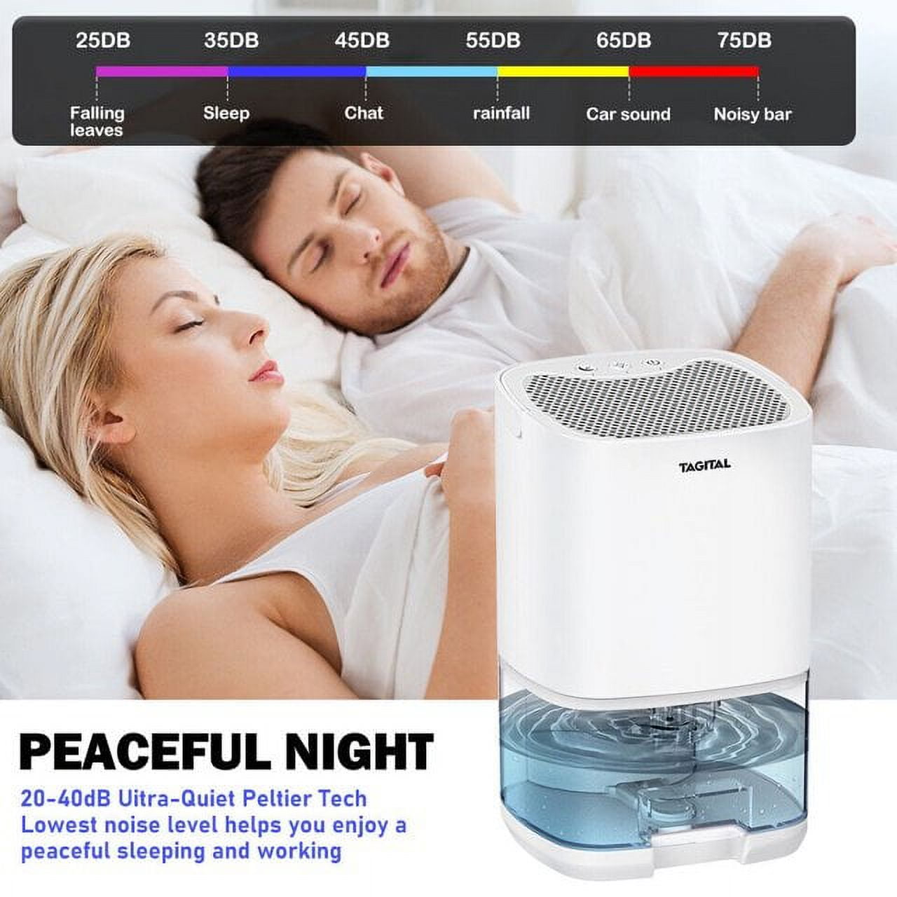 Tagital Household Dehumidifier 35oz Two Working Modes Ultra Quiet Portable Dehumidifier with 7 Colorful LED Lights
