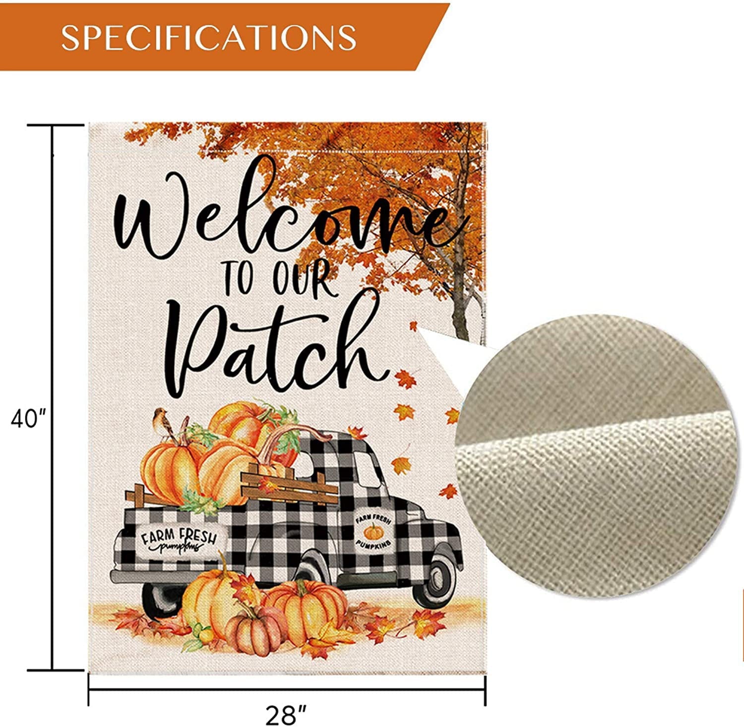 Fall House Flag 28x40 Inch, Fall Leaves Pumpkin Flags Double Sided, Decorative Banners Buffalo Check Truck Outdoor Decorations Seasonal Yard Decor