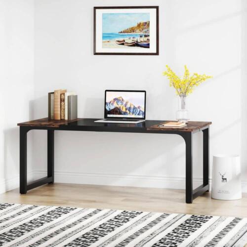 Computer Desk Particle Board Wood With Metal Rectangular Open Back Brown