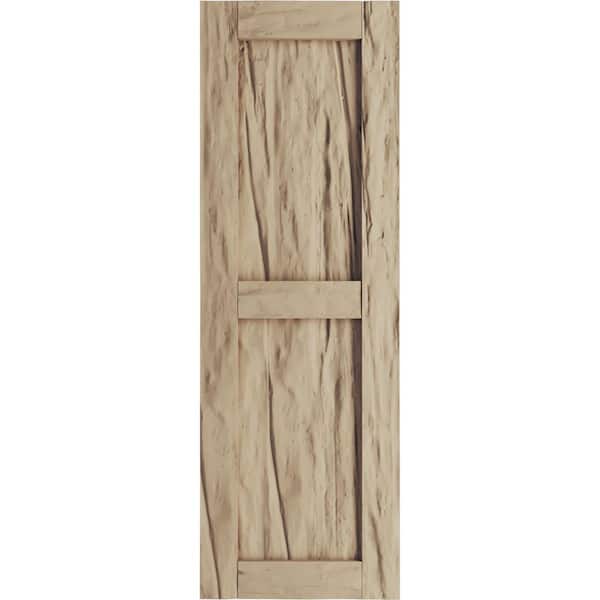 18 in. x 88 in. Timberthane Polyurethane 2 Equal Panel Flat Panel Riverwood Faux Wood Shutters Pair