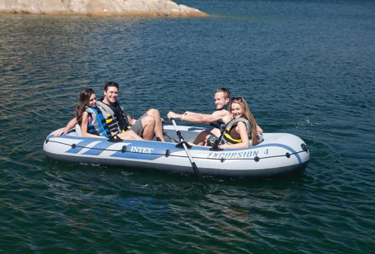 Intex Excursion Inflatable Rafting Fishing 4 Person Boat w/ Oars & Pump (2 Pack)