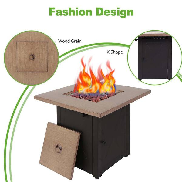 28 in. Brown Square Metal Steel Fire Pit Table