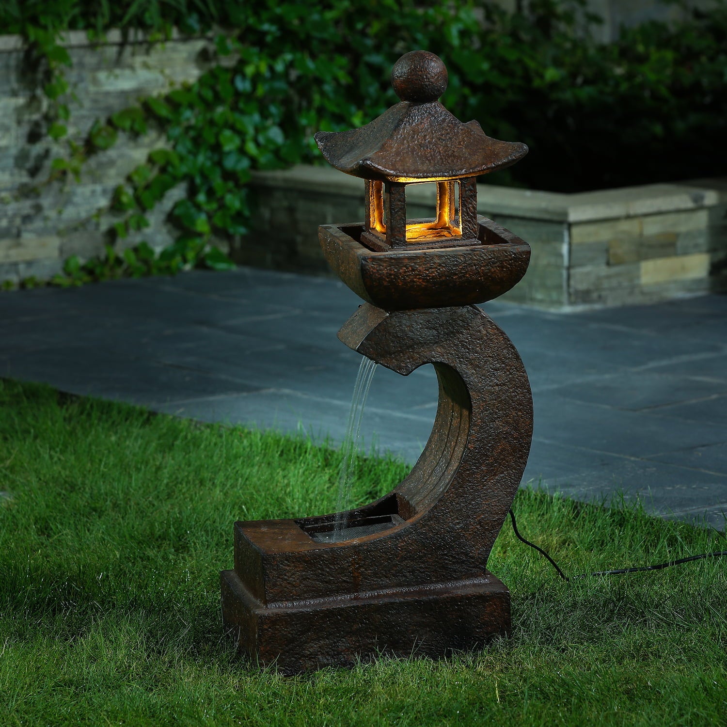 Asian Pagoda 30.9in. H Fountain with LED Light