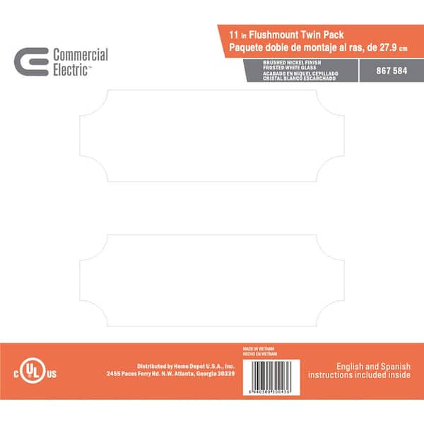 11 in. 1-Light Brushed Nickel Flush Mount with Frosted Glass Shade (2-Pack)