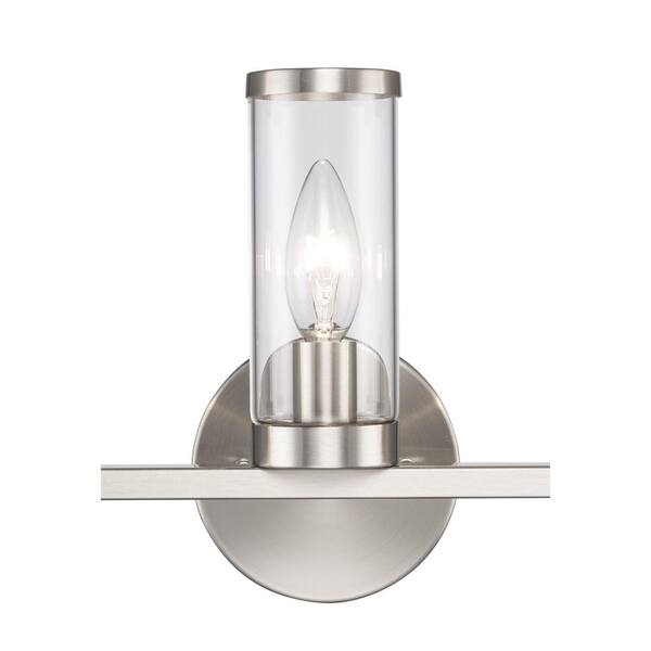 Loveland 16.625 in. 3-Light Brushed Nickel Bathroom Vanity Light Fixture with Clear Glass Shades
