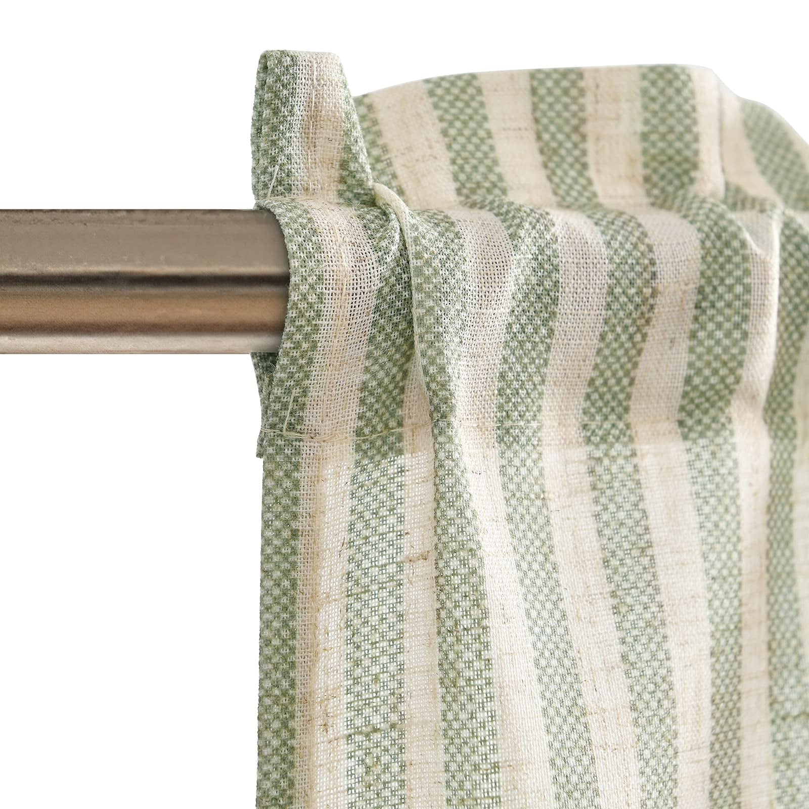 Curtainking Kitchen Valance Curtain Stripe Pattern Farmhouse Window Valance 16 inch Linen Window Treatment for Bathroom Bedroom Rod Pocket 1 Panel Sage