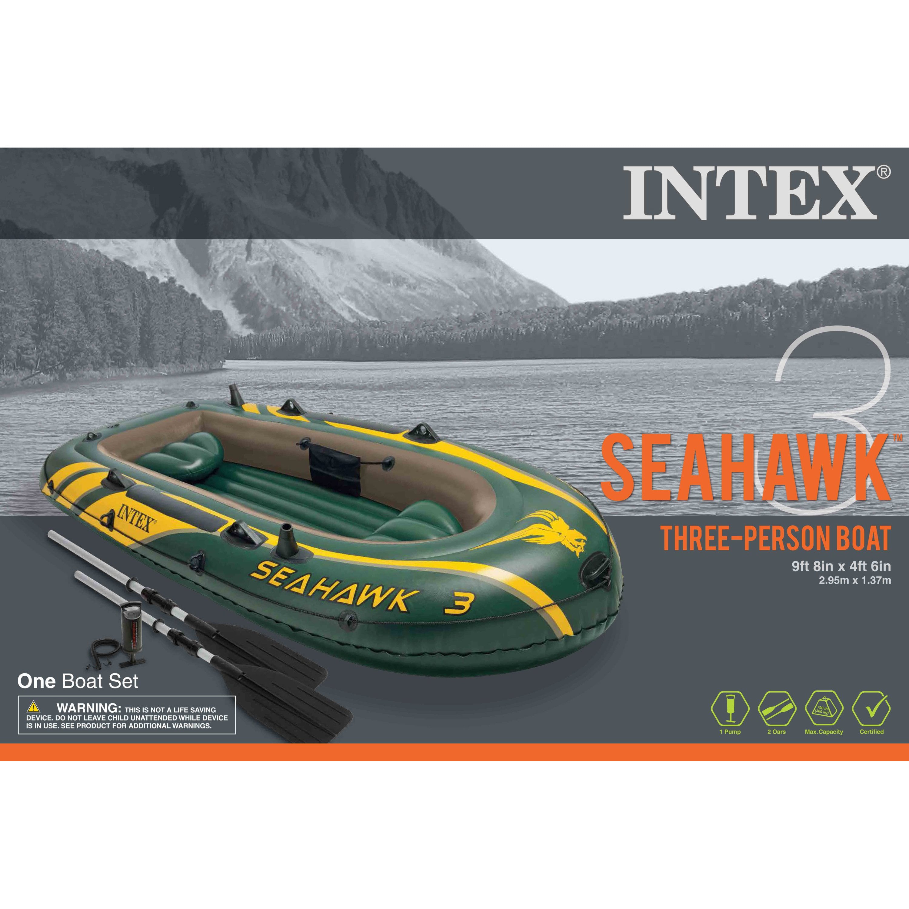 Intex Seahawk 3 Person Inflatable Rafting Boat Set w/ Aluminum Oars & Pump