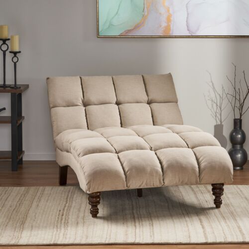 Kaniel Tufted Fabric Double Chaise by Christopher Knight navy blue + dark espres