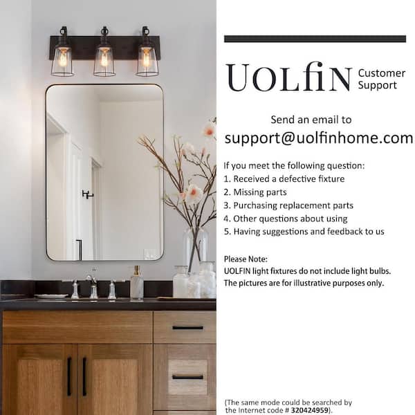 Farmhouse Rustic Oil-Rubbed Bronze Vanity Light, 22 in. 3-Light Cage Bathroom Wall Sconce with Seeded Glass Shades